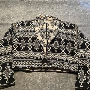 Vintage Flashback Southwestern Boho Cropped Jacket Medium Black White Western